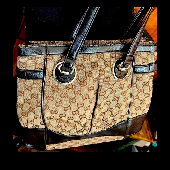 Vintage GUCCI Beige/Ebony GG Canvas Full Moon Medium Tote Bag - Picture 1 of 15